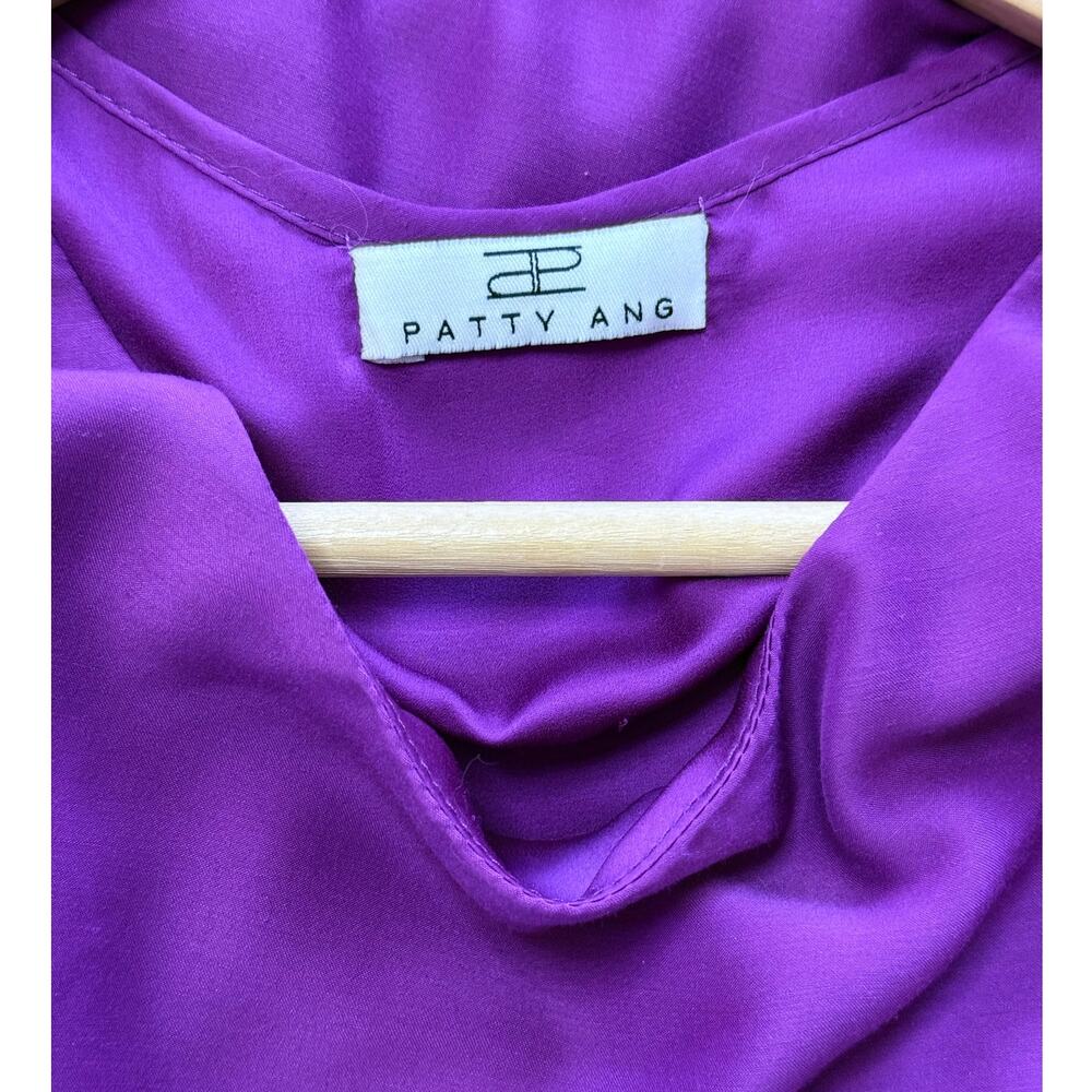 rare PATTY ANG Atelier bright orchid purple silky sleeveless hi lo midi dress - Picture 2 of 8
